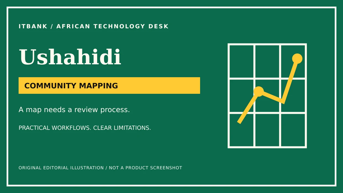 Original conceptual ITBank illustration for Ushahidi: community mapping; not a product screenshot.