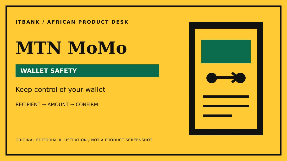 Original ITBank illustration for MTN MoMo: mobile wallet; conceptual artwork, not a product interface.